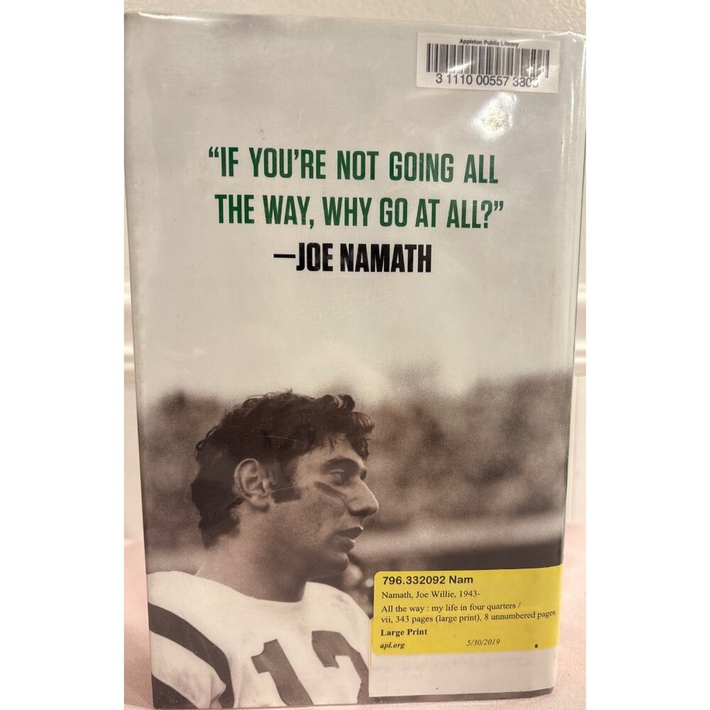 Joe Namath All The Way: My Life In Four Quarters Hardcover Large Print Biography - Picture 3 of 11